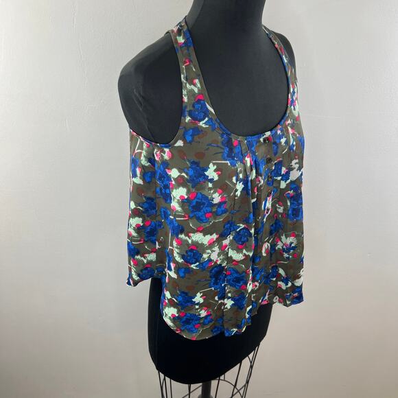 RACHEL RACHEL ROY Pleated Button Henley Floral Tank Top Blouse Flowy XS - Picture 5 of 9
